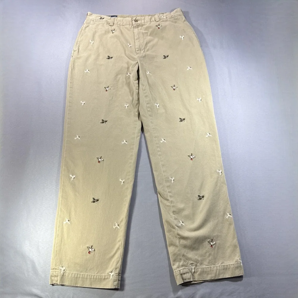 Polo Ralph Lauren Duck Mallard Bird Embroidered Mens Chino Pants Khaki 36x34